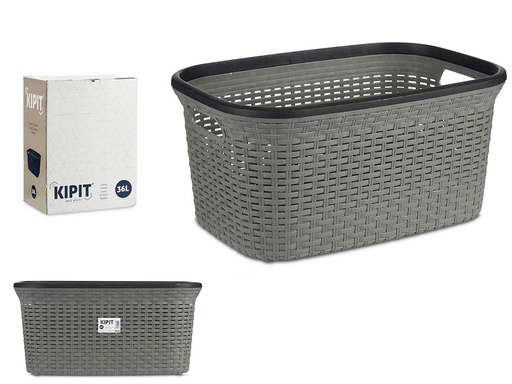 Cesta plástico rattan para ropa 36l gris: estilo y organización