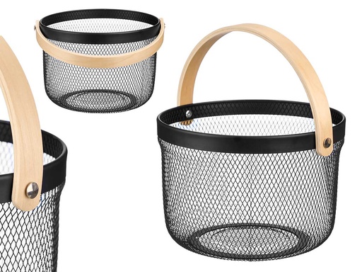 Cesta redonda asa negra: elegante almacenamiento para tu hogar