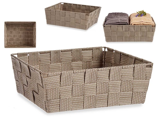 Cesta tela rectángulo sin asas 24cm beige, perfecta para organizar