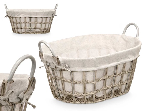 Cesto ovalado con asas gris, pequeño y elegante para tu hogar