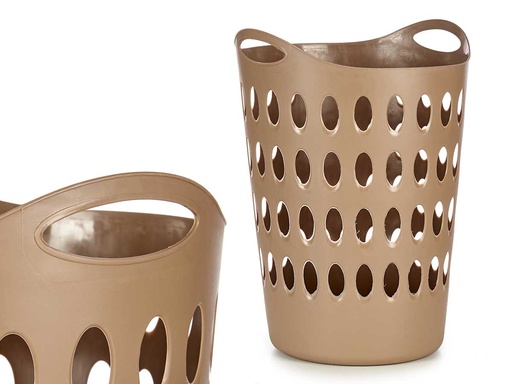 Cesto plástico 50L con asas beige, ideal para organizar tu hogar