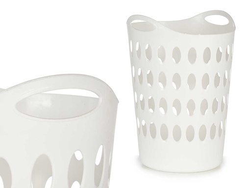 Cesto plástico 50L con asas blancas, ideal para organizar con estilo