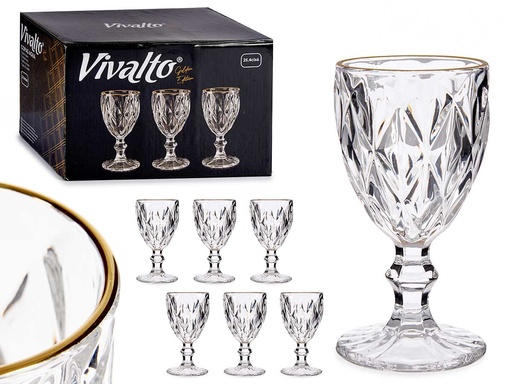 Copa agua 254ml con diseño diamante y filo de oro elegante