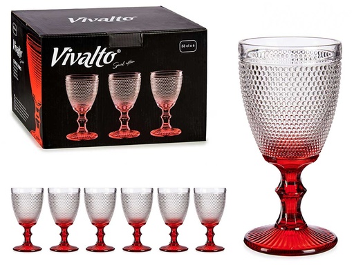 Copa de vino de vidrio con puntos, pie rojo, 330ml de estilo elegante