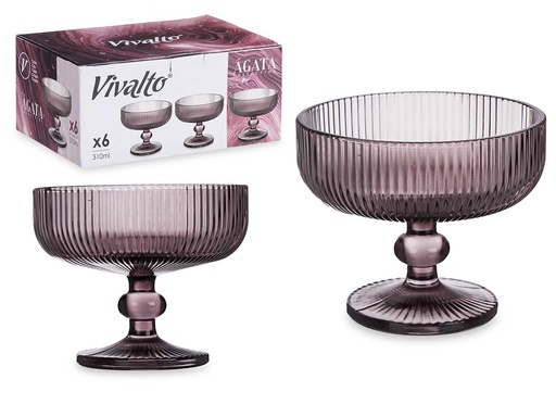Copa helado rosa con rayas de 310ml, ideal para tus postres
