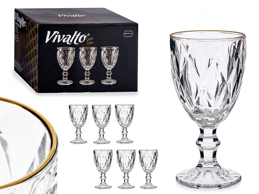 Copa vino 330ml diamante con filo de oro, elegancia y distinción