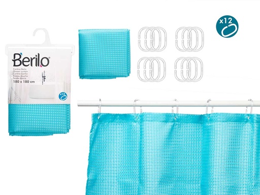 Cortina baño poliéster azul con puntos: estilo y protección 180 cm