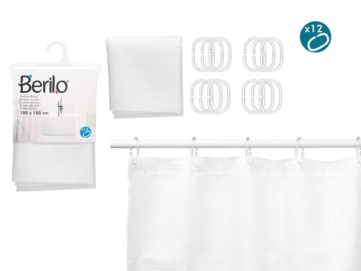 Cortina baño poliéster blanco con puntos, diseño elegante y práctico