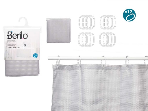 Cortina baño poliéster gris con puntos, elegante y funcional