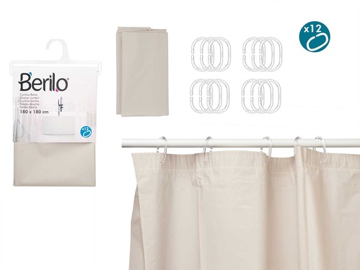 Cortina baño transparente beige, elegante y funcional para tu baño