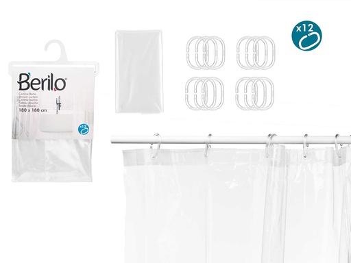 Cortina baño transparente lisa, elegante y fácil de limpiar