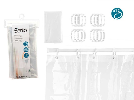 Cortina ducha PEVA transparente, ideal para un baño luminoso y moderno