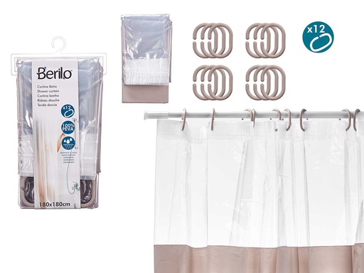 Cortina ducha Peva transpirable beige para un baño elegante y fresco
