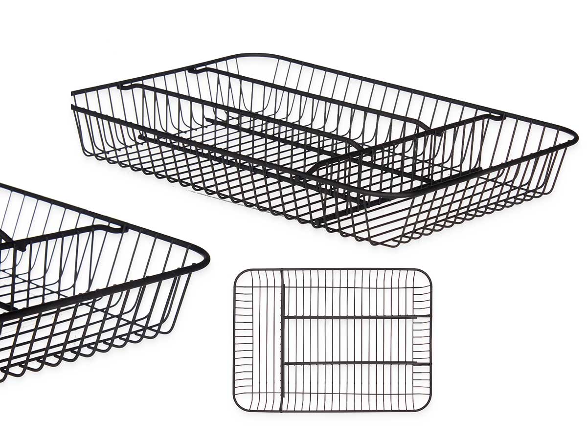 Cubertero metálico negro de 4 huecos para organizar tu cocina