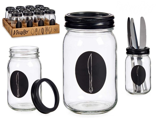 Cubertero vidrio con tapa de metal: elegancia y organización culinaria