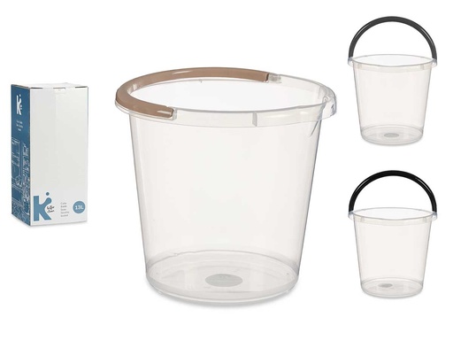 Cubo de agua transparente 13L con asa, práctico y duradero