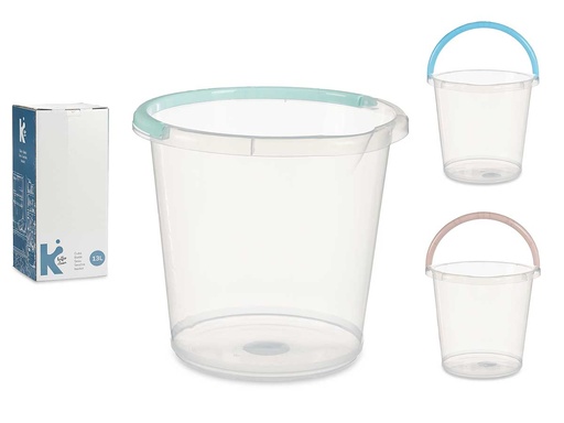 Cubo de agua transparente de 13 litros con asa en colores pastel