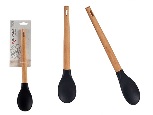 Cuchara silicona con mango de madera de haya, perfecta para cocinar