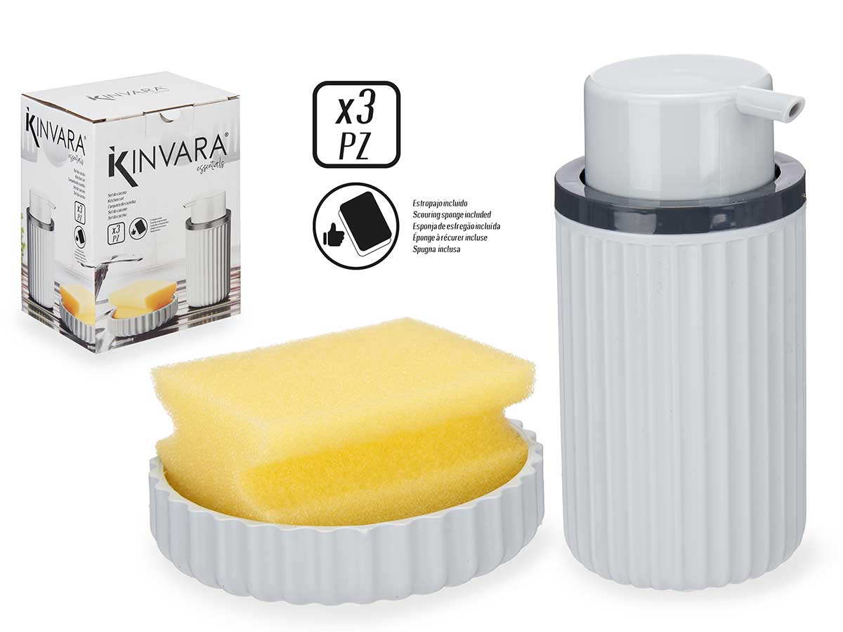 Dosificador y estropajo gris: limpieza eficiente y práctica
