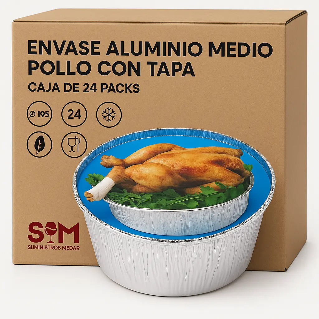 Envase Aluminio Medio Pollo con Tapa