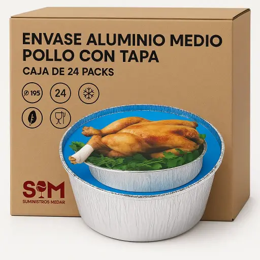 Envase Aluminio Medio Pollo con Tapa