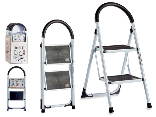 Escalera metal blanca: práctica y elegante con dos escalones gris