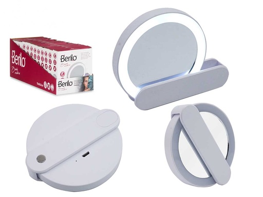 Espejo viaje ABS con LED y conector USB: iluminación y comodidad