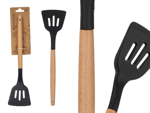 Espátula de silicona negra con mango de madera, duradera y elegante