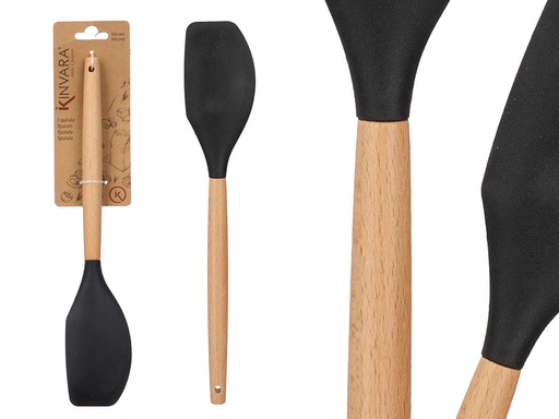 Espátula mantequilla silicona negro con mango de madera duradero
