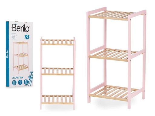 Estantería cuadrada 3 estantes de bambú rosa, estilo y funcionalidad