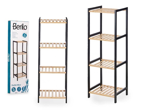 Estantería cuadrada 4 estantes de bambú negro, estilo y funcionalidad