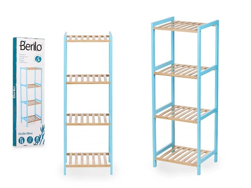 Estantería cuadrada de 4 estantes en bambú azul, elegante y funcional
