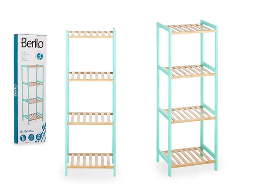 Estantería cuadrada de 4 estantes en bambú menta, elegante y funcional