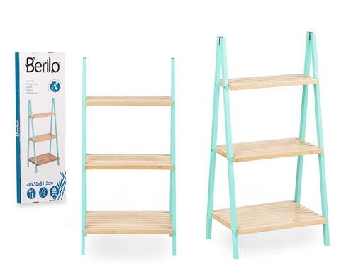 Estantería escalera de 3 estantes en bambú menta, elegante y funcional