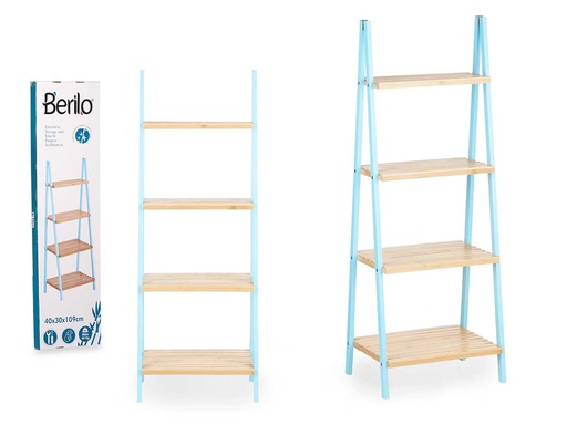 Estantería escalera de bambú azul: funcionalidad y estilo