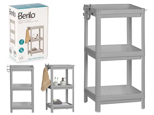 Estantería plástico gris con 3 baldas, ideal para organizar tu hogar