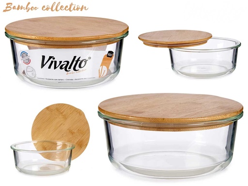 Fiambrera borosilicato hermética elegante con tapa de bambú