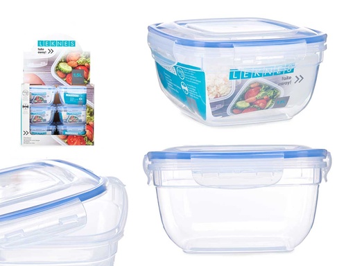 Fiambrera cuadrada tapa azul de 1500ml, ideal para tus comidas