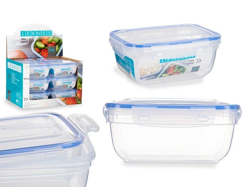 Fiambrera rectangular tapa azul 1400ml, ideal para alimentos frescos