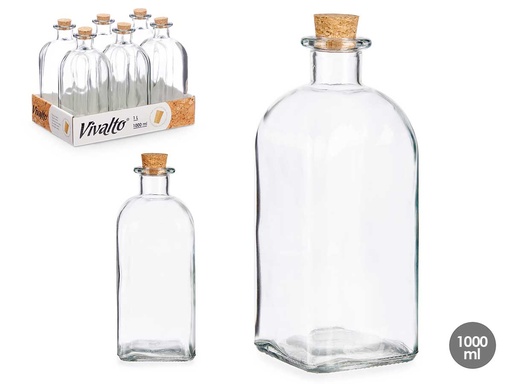 Frasca de vidrio 1000ml con tapón de corcho, ideal para tus proyectos