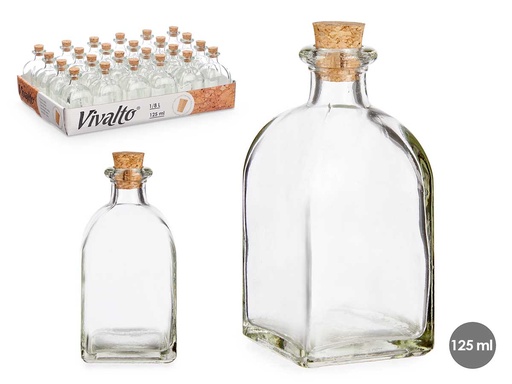 Frasca de vidrio 125 ml con tapón de corcho, ideal para decorar