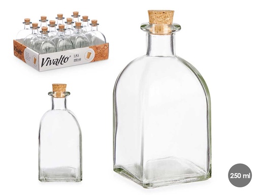 Frasca vidrio 250 ml con tapón de corcho, ideal para manualidades