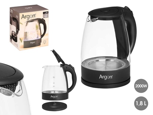 Hervidor de agua cristal negro 2000W, 1.8L: Rápido y elegante