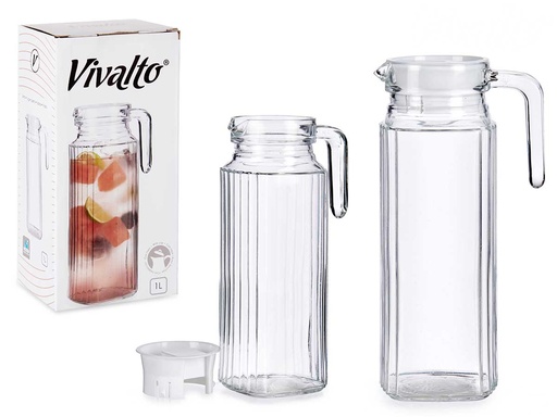 Jarra cuadrada rayada 1L: Estilo moderno para tus bebidas diarias