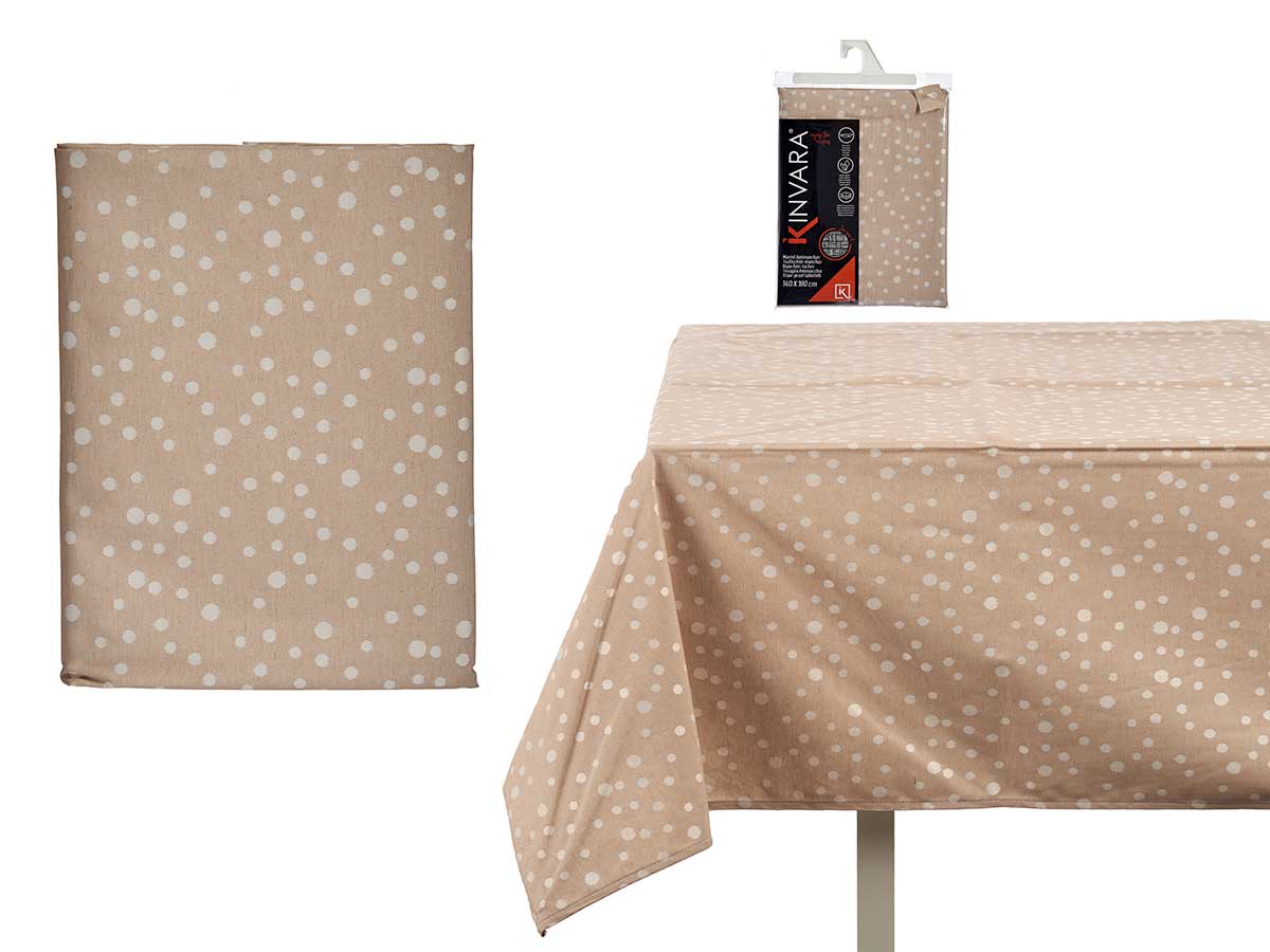 Mantel jacquard antimancha en lunares beige, elegante y práctico