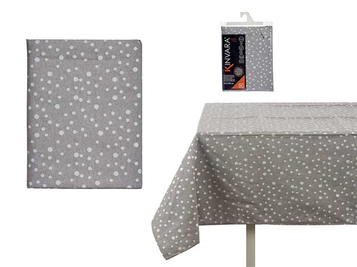 Mantel jacquard antimancha: Elegancia en lunares gris para tu mesa