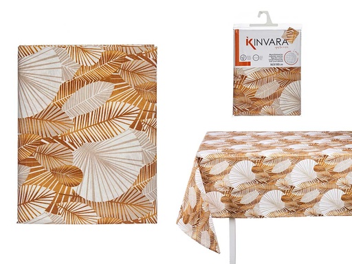 Mantel loneta antimanchas con diseño de hojas doradas para tu mesa