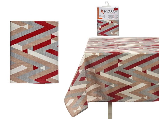 Mantel loneta antimanchas con rayas granate, elegante y práctico