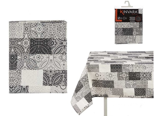 Mantel loneta antimanchas en azulejo gris: elegancia y protección