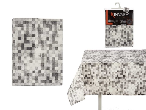 Mantel loneta antimanchas en cuadros gris, ideal para tu mesa